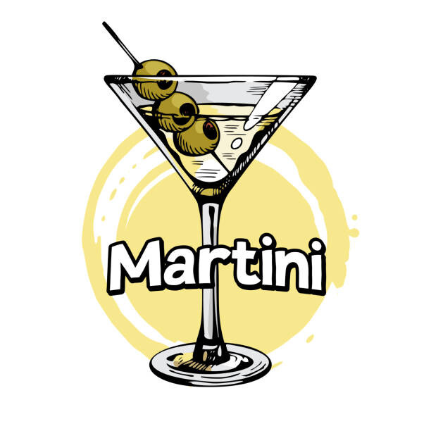 Poster Martini glass with olives. Hand drawn