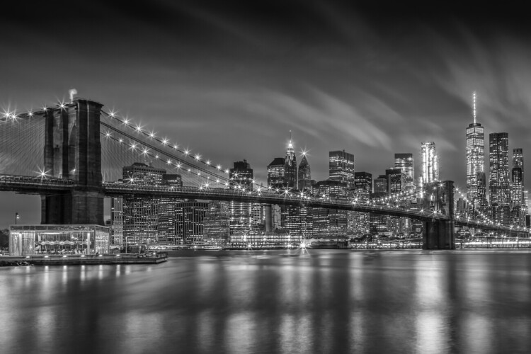 Poster XXL Melanie Viola - BROOKLYN BRIDGE Nightly Impressions Monochrome