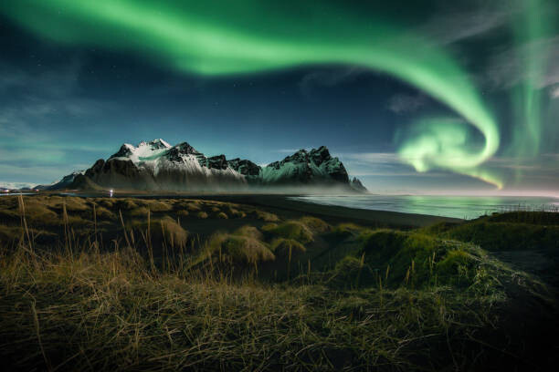 Poster northern lights over Vestrahorn moutain , Iceland
