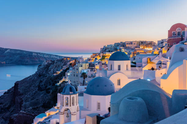 Poster Oia, Santorini Island, Cyclades, Greece. Twilight,
