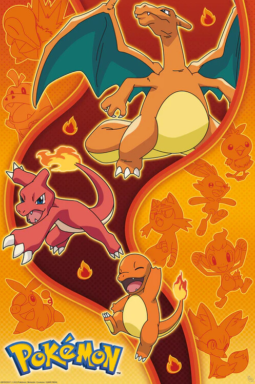 Pookemon Fire Types Плакат Pokemon - Fire Type | Стенни плакати | 3+1 БЕЗПЛАТНО | Posters.bg