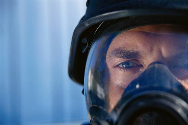 Poster Police Officer Wearing Gas Mask