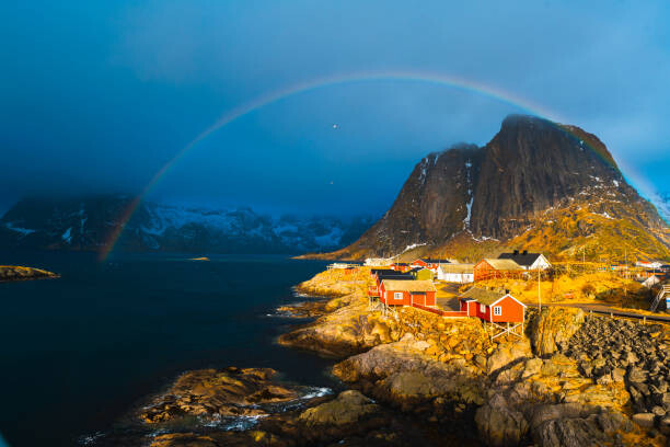 Poster Rainbow over Reine, Lofoten Islands, Norway