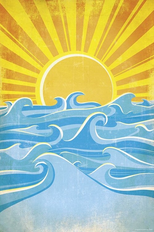 Poster Sea Waves and Yellow Sun