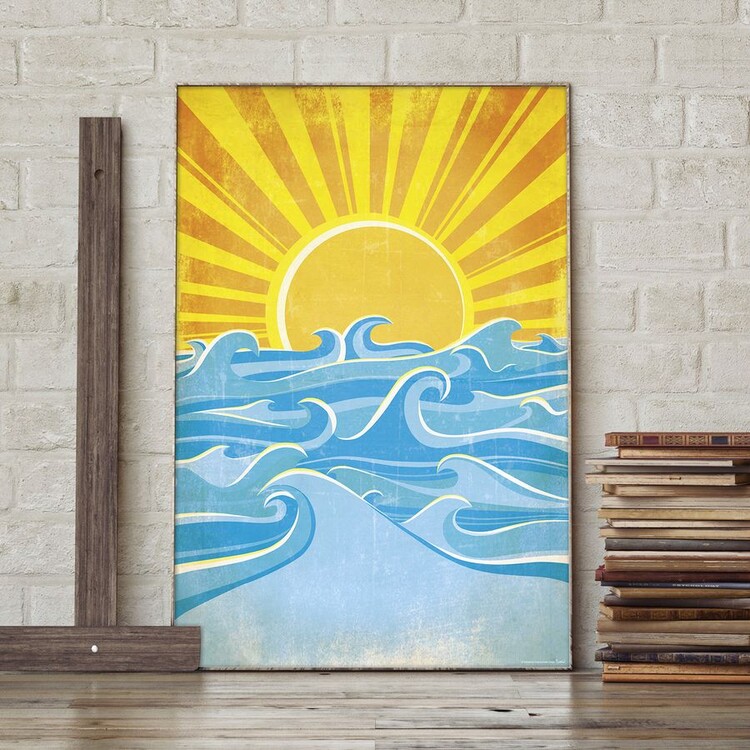 Poster Sea Waves and Yellow Sun