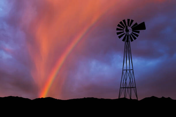 Poster Silhouette of a wind pump, windmill