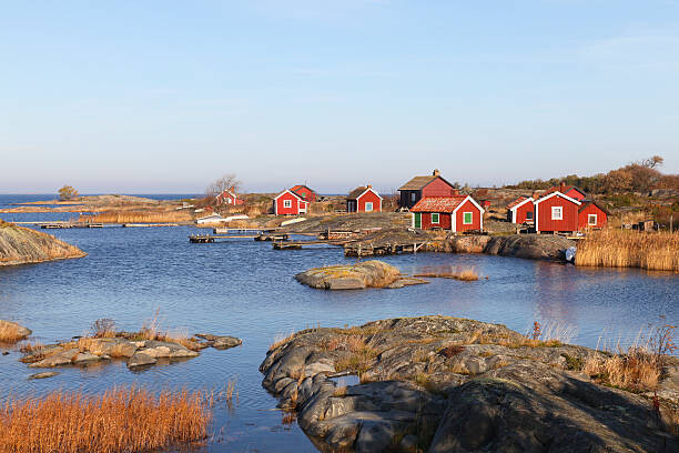 Poster Small cottages in autumn i archipelago