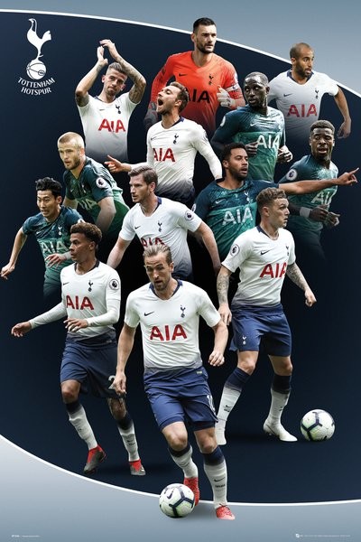 1art1 Football Poster and Frame 36 x 24 inches - Tottenham Hotspur MDF Players 18-19 