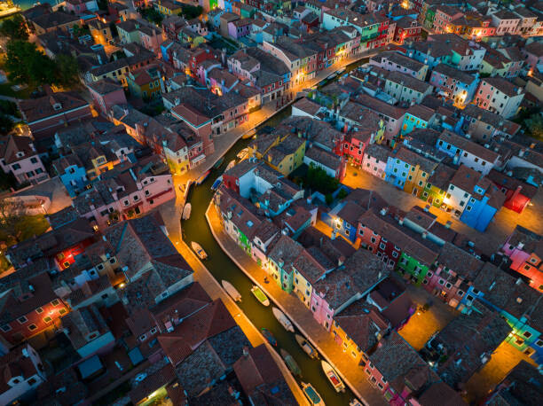 Poster Venice, Burano Island, Dusk Aerial Perspective
