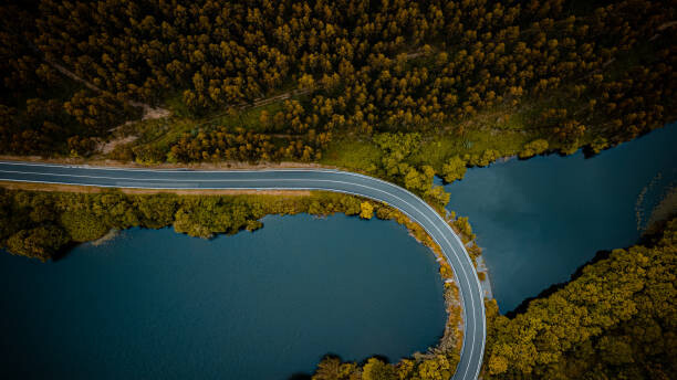 Плакат WINDING MOUNTAIN ROAD WITH LAKE FROM