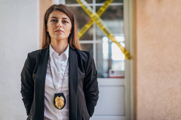 Poster Woman detective at the crime scene