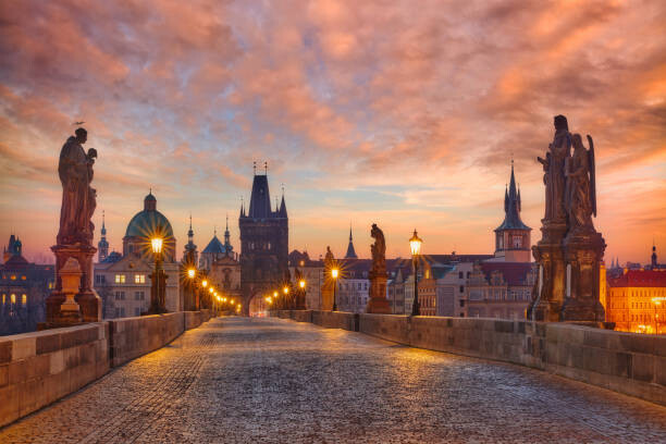 Poster Wonderful sunrise on Charles Bridge, Prague.
