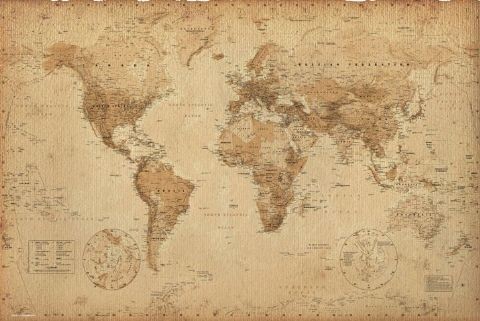 Poster World Map - Antique Style