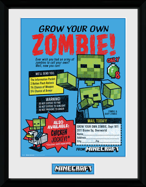 Minecratf - Grow Your Own Zombie Poster Emoldurado