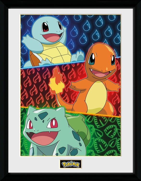 Pokemon - Starters Glow Poster Emoldurado