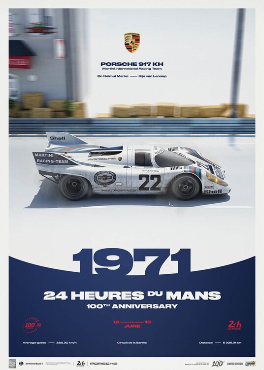 Impressão artística Porsche 917 KH - 24h Le Mans - 100th Anniversary - 1971