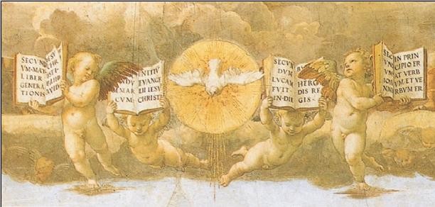 Reprodução do quadro Raphael - The Disputation of the Sacrament, 1508-1509 (part)