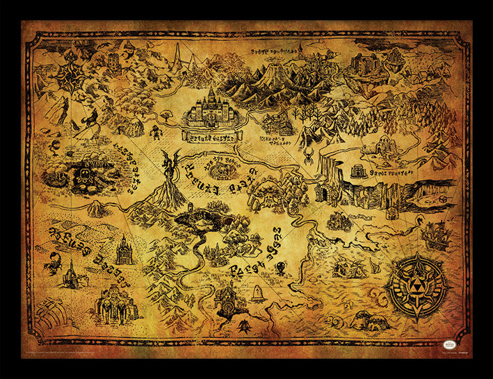 The Legend Of Zelda - Hyrule Map Poster Emoldurado