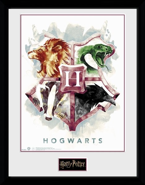 Poster Emoldurado Harry Potter - Hogwarts Water Colour