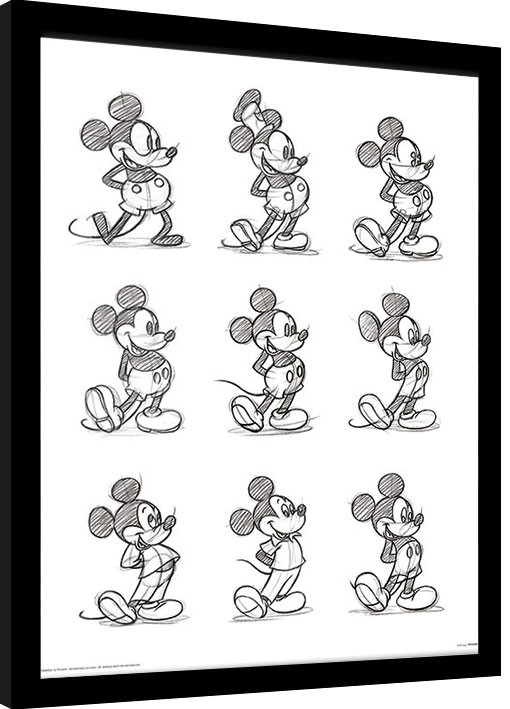 Poster Emoldurado Mickey Mouse - Sketched Multi