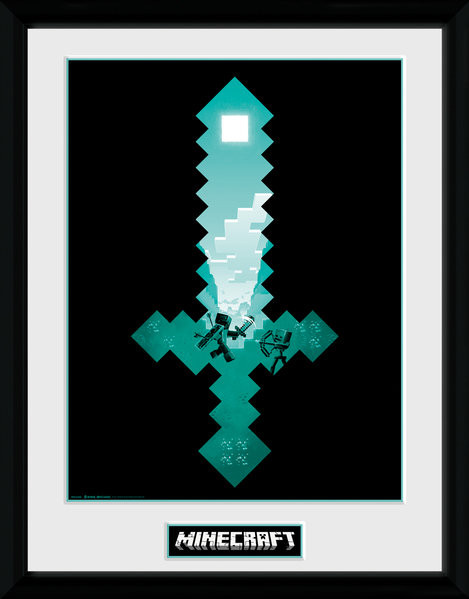 Poster Emoldurado Minecraft - Diamond Sword