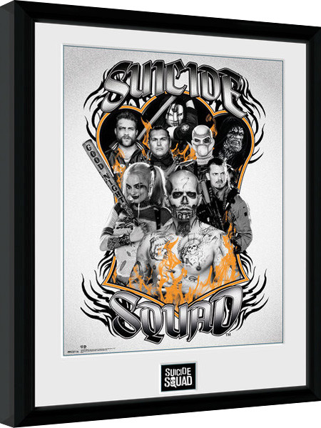 Poster Emoldurado Suicide Squad - Group Orange Flame