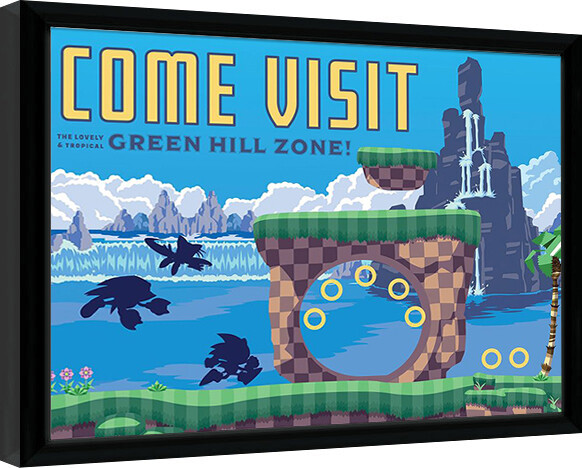 Uokvireni poster Sonic the Hedgehog - Come Visit Green Hill Zone