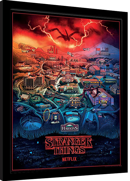 Uokvireni poster Stranger Things - Hawkins Town