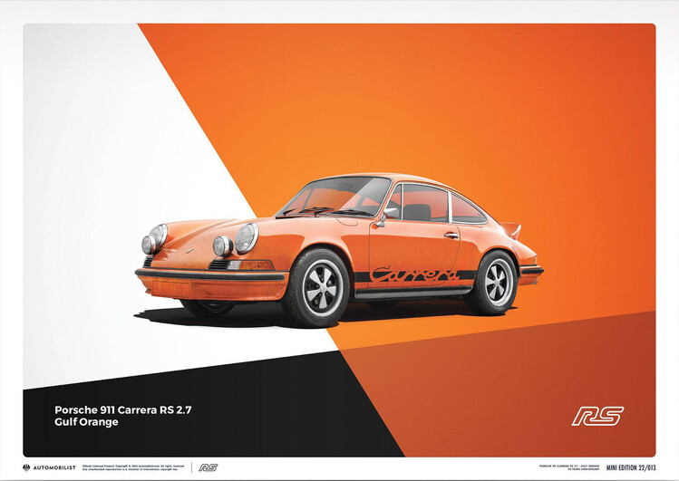 Taidejuliste Porsche 911 RS - 1973 - Orange