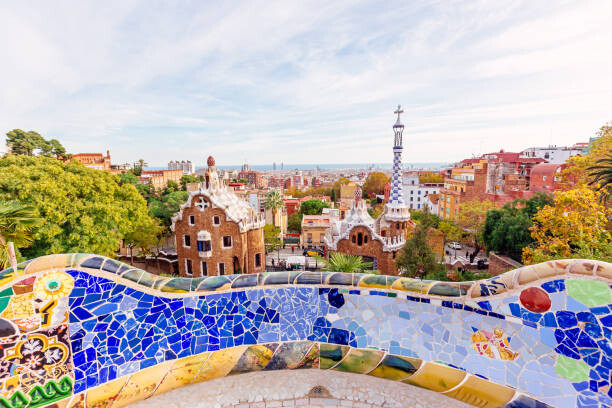 Quadro em tela Barcelona skyline with colorful buildings on