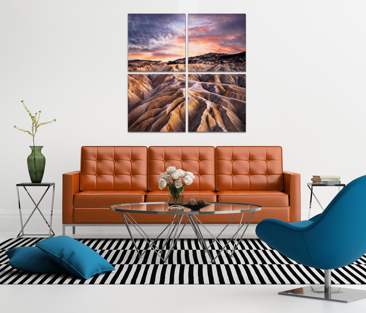 The mountainous landscape in the sunset Mounted Art Print