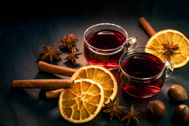 Sticker Two glasses of mulled wine with