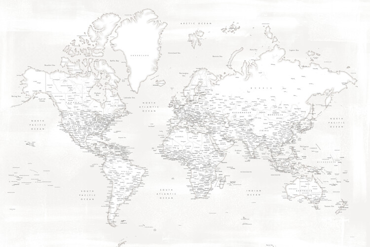 Valokuvatapetti Almost white detailed world map