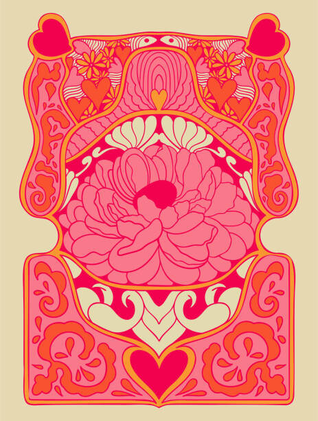 Valokuvatapetti Background with flowers, hearts, abstract shapes.