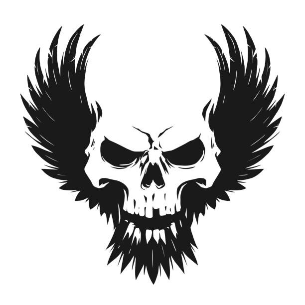 Valokuvatapetti Black skull illustration with wings