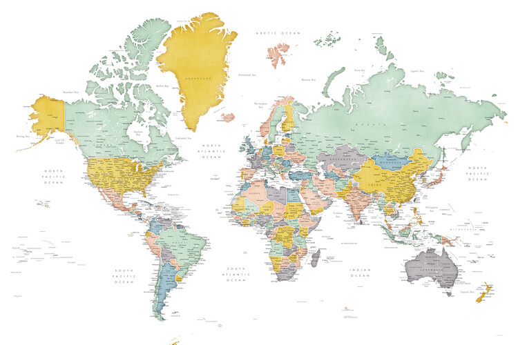 Valokuvatapetti Detailed world map in mid-century colors, Patti