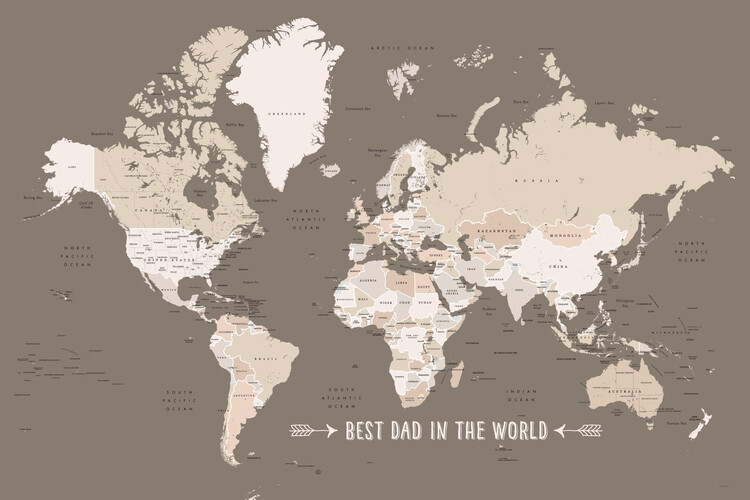 Valokuvatapetti Earth tones world map with countries Best dad in the world