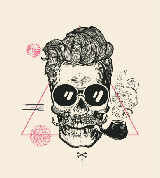 Valokuvatapetti Hipster Skull Smoke Pipe Vector Illustration