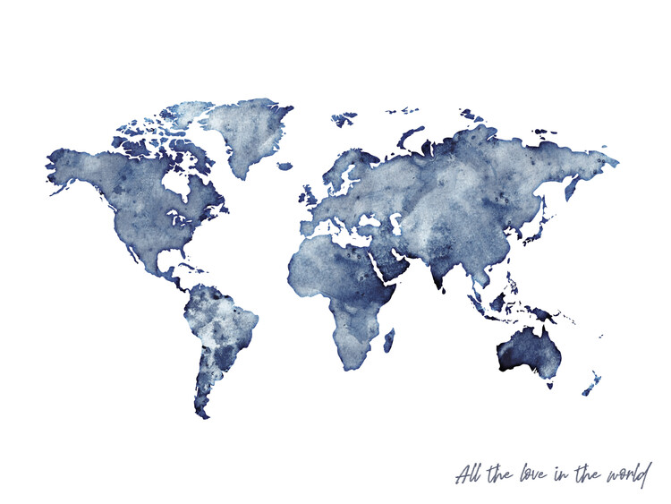 Valokuvatapetti Worldmap blue watercolor