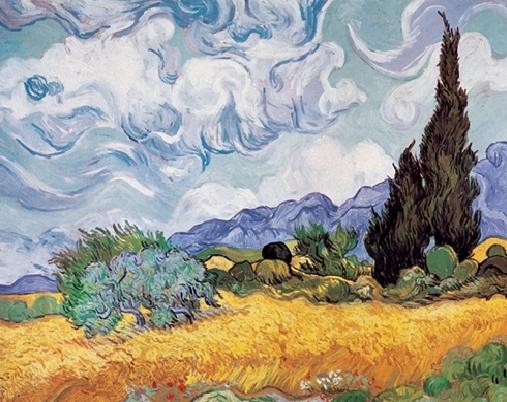 A Wheatfield with Cypresses, 1889 Art Print