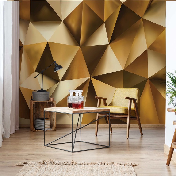 3d Gold Polygon Texture Wall Paper Mural Buy At Europosters