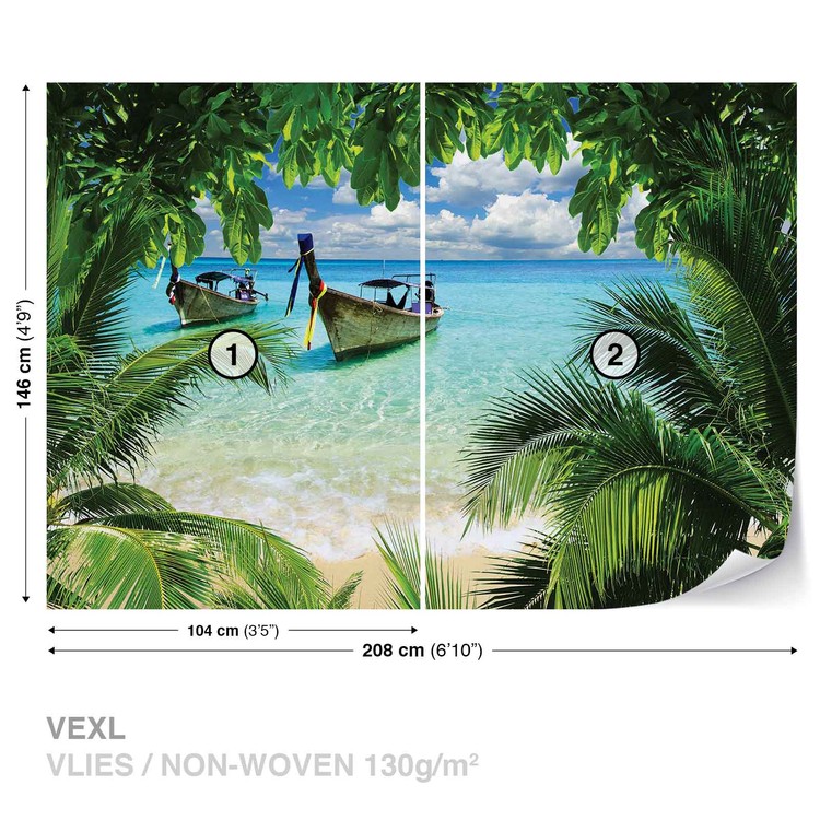 Beach Tropical Paradise Boat Wall Paper Mural Buy At Europosters