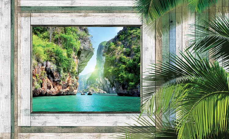 3D Through Wall Fabric Sticker Wall Decal - Paradise tropical