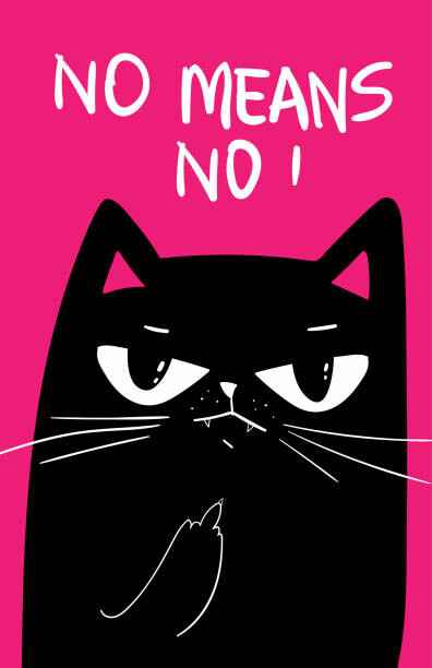 Ταπετσαρία Black Cat with grumpy face. saying