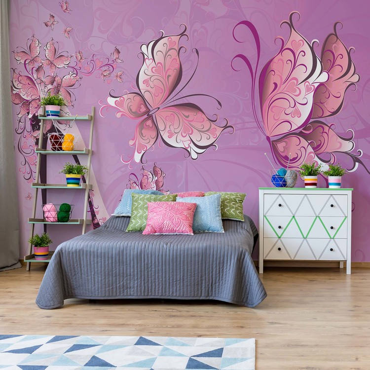 Butterflies And High Heel Shoe Pink Wall Paper Mural | Buy at EuroPosters