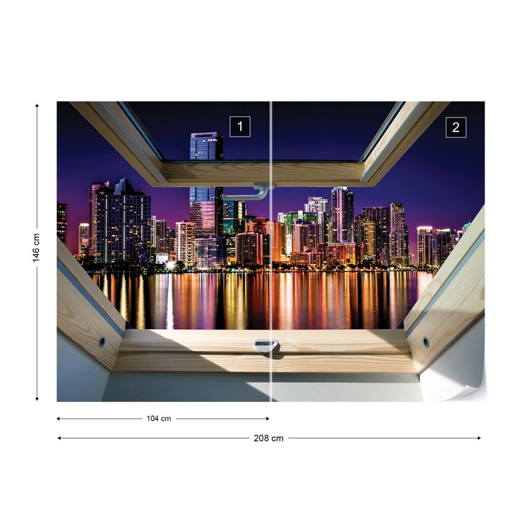 City Skyline Night 3d Skylight Window View Wall Paper Mural Buy At Abposters Com