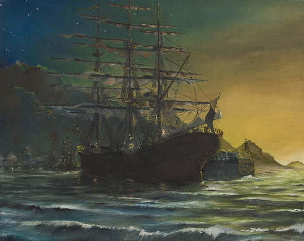 Wallpaper Mural Clipper ship in port 1860's, 1991,