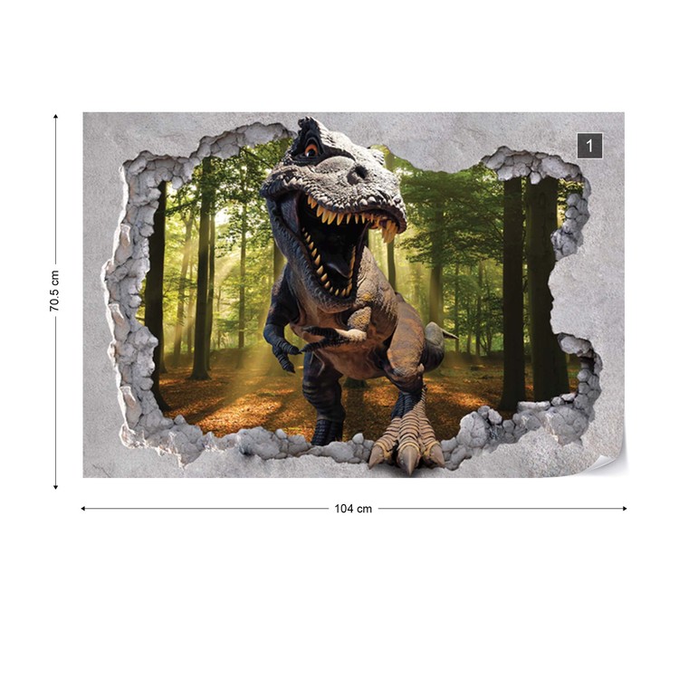 Dinosaur 3d Jumping Out Of Hole In Wall Paper Mural At Europosters - Dinosaurs Murals Walls Dinosaur 3d Jumping Out Of Hole In Wall Paper Mural At Europosters - Dinosaurs Murals Walls