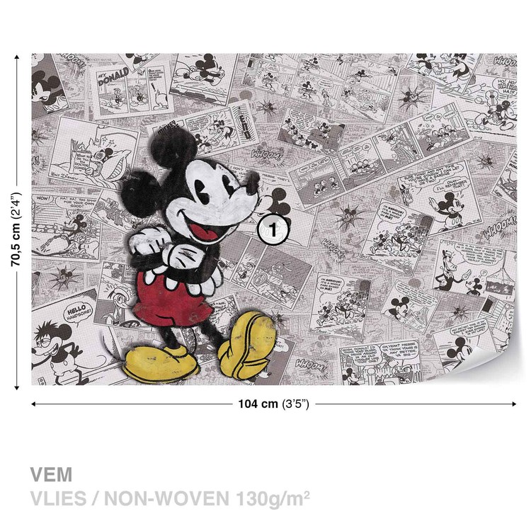 Disney Mickey Mouse Newsprint Vintage Wall Paper Mural At Europosters - Mickey Mouse Wall Murals Uk