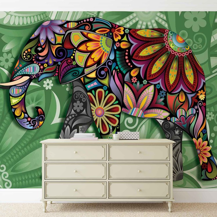 Elephant Flowers Abstract Colours Wall Paper Mural Buy at EuroPosters